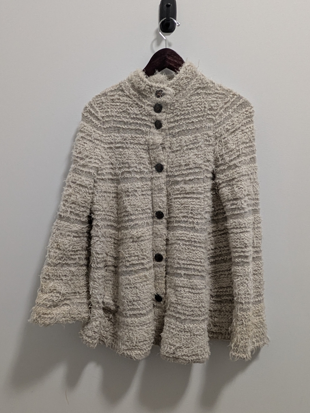 Free People Cream Textured Teddy Button-Front Jacket